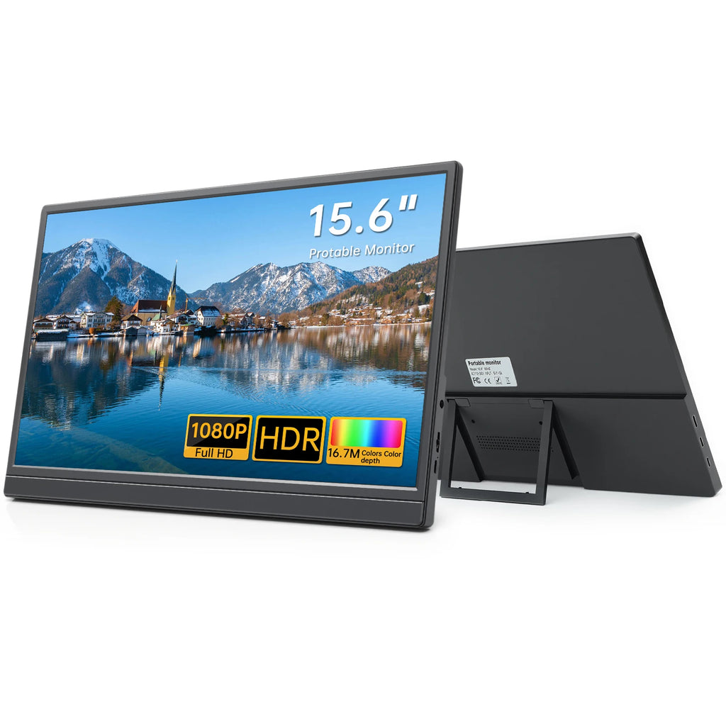 Portable Monitor 15.6 inch FHD 1080P - Ultra-Slim Portable Laptop Monitor with Kickstand - IPS Travel Monitor for Laptop PC, MAC, Phone, Xbox, PS5 - USB-C & HDMI Connectivity