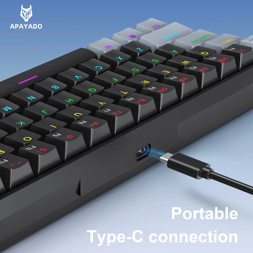 APAYADO K61 60% Mini Mechanical Keyboard 61 Keys Wired Type‑C RGB Backlit Blue Red Switch Full Key Rollover OME Height Keycap